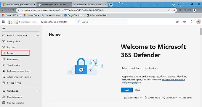 STEP #1: To open the Microsoft 365 Defender portal, go to https://security.microsoft.com. Go to Review.